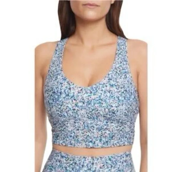 SAGE Collective Floral Racerback Crop Top Sports Bra Medium Green Blue Pink - Picture 1 of 4